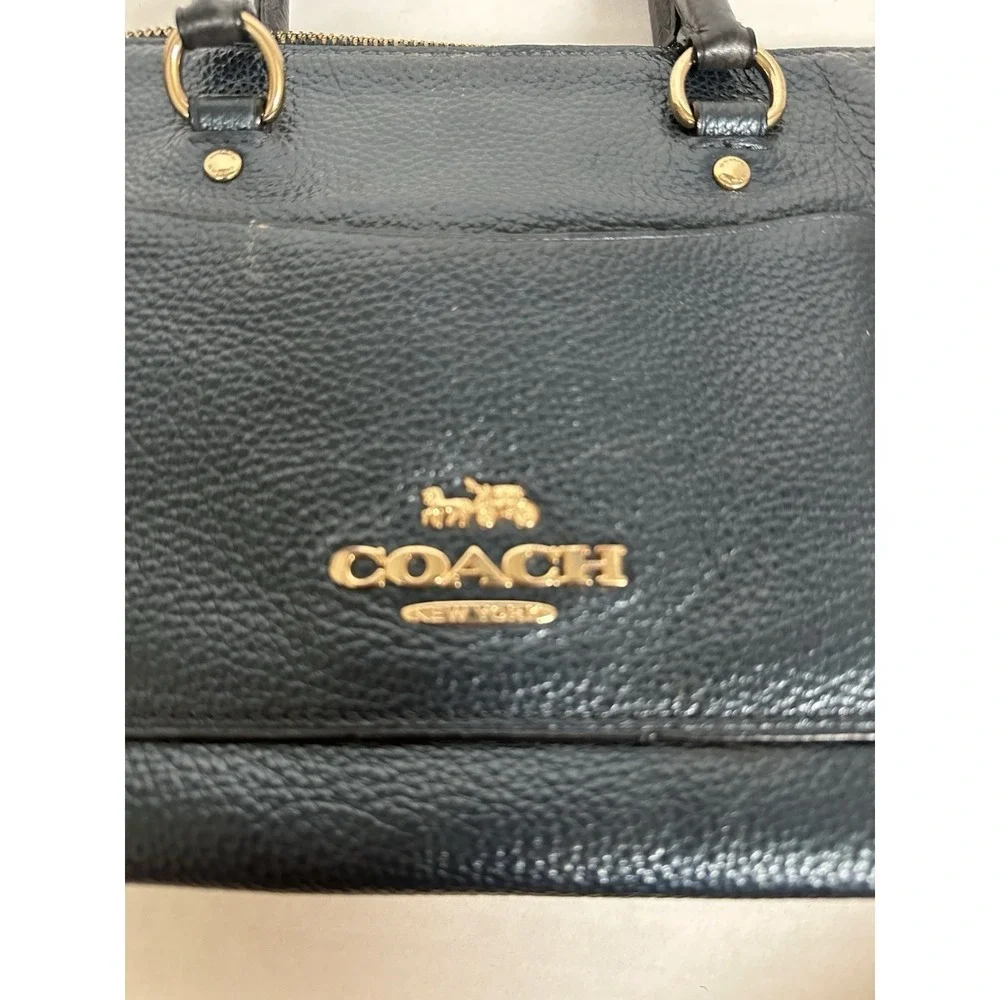 Coach Emma Satchel Pebbled Leather Gold Accents Navy Metallic